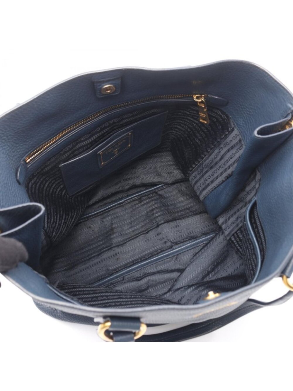 Prada Tote Side Zip Navy Leather - Picture 3 of 10
